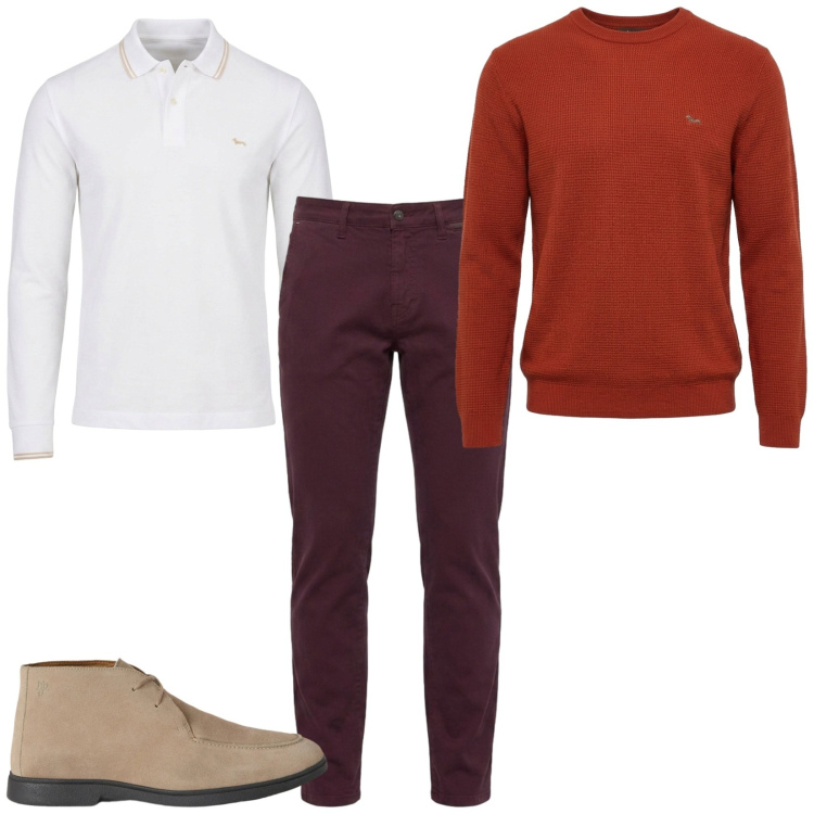 Outfit uomo - Total look #2500488. Stile Casual per Tutti i giorni. Abbinamento con stivali e stivaletti, pantaloni, polo, maglieria.