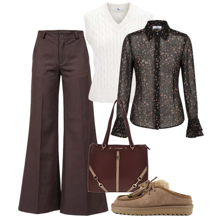 Outfit donna - Racconta il tuo autunno con I AM. Stile Bon Ton per Tutti i giorni. Abbinamento con camicie, maglieria, pantaloni, sabot, borse a spalla.