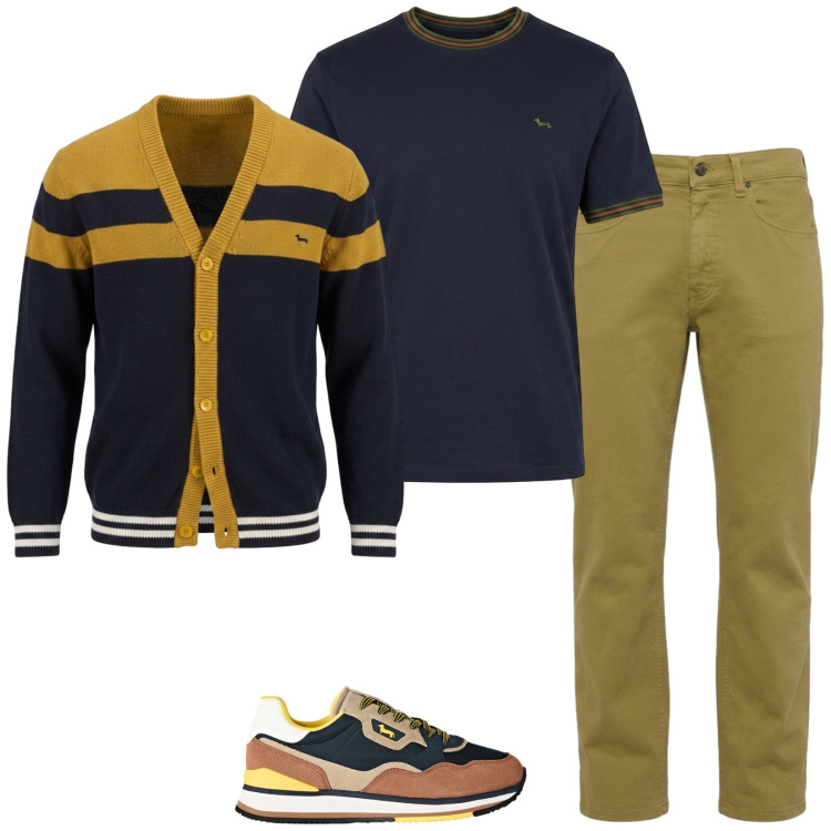 Outfit uomo - Un bel mix. Stile Casual per Tutti i giorni. Abbinamento con jeans, cardigans, t-shirt, sneakers.