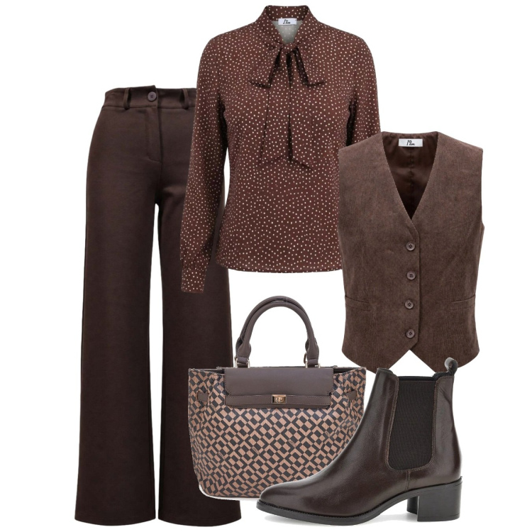 Outfit donna - Racconta il tuo autunno con I AM. Stile Bon Ton per Ufficio. Abbinamento con bluse, pantaloni, gilet, borse a mano, stivaletti chelsea.