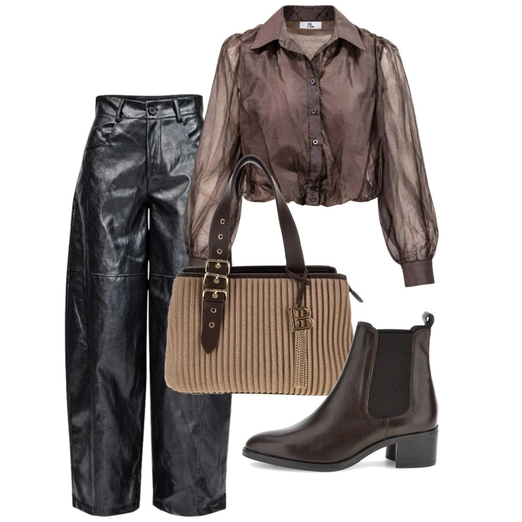 Outfit donna - Racconta il tuo autunno con I AM. Stile Chic per Tutti i giorni. Abbinamento con camicie, pantaloni a palazzo, stivaletti chelsea, borse a mano.
