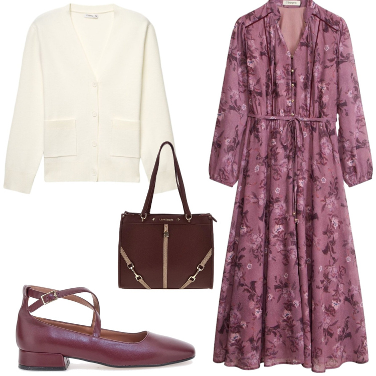 Outfit donna - Romantica week end. Stile Romantica per Tutti i giorni. Abbinamento con cardigans, ballerine, vestiti chemisier, borse a spalla.
