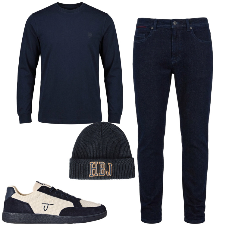 Outfit uomo - Total look #2500552. Stile Casual per Tutti i giorni. Abbinamento con t-shirt, jeans slim fit, sneakers, berretti.