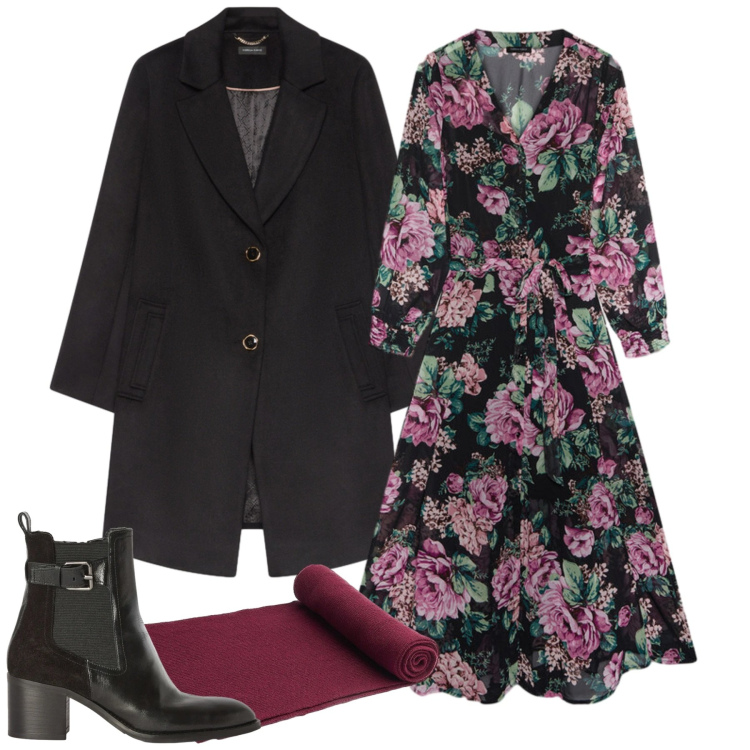 Outfit donna - Sunday Brunch in citta. Stile Romantica per Tutti i giorni. Abbinamento con stivaletti, vestiti midi/longuette, cappotti, sciarpe.