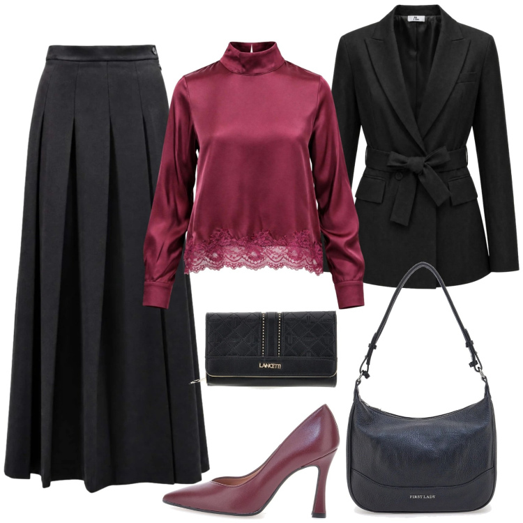 Outfit donna - BANTOA15 il completo scontato. Stile Chic per Cerimonia. Abbinamento con gonne lunghe, bluse, blazer, décolleté, borse a tracolla, portafogli.