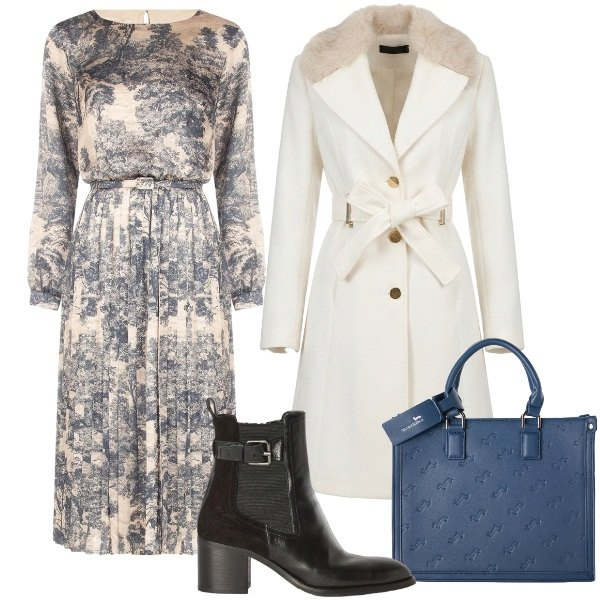 Outfit donna - Autunno al top. Stile Chic per Ufficio. Abbinamento con borse a mano, stivaletti, cappotti, vestiti midi/longuette.