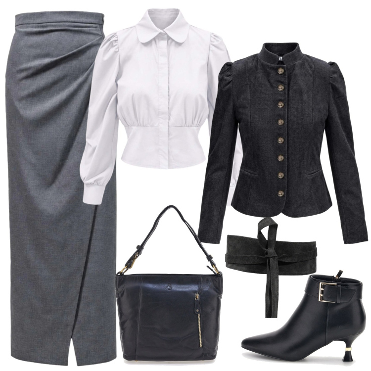 Outfit donna - Trendy con lo sconto BANTOA15. Stile Trendy per Serata fuori. Abbinamento con cinture, gonne lunghe, camicie, blazer, borse a spalla, stivaletti.