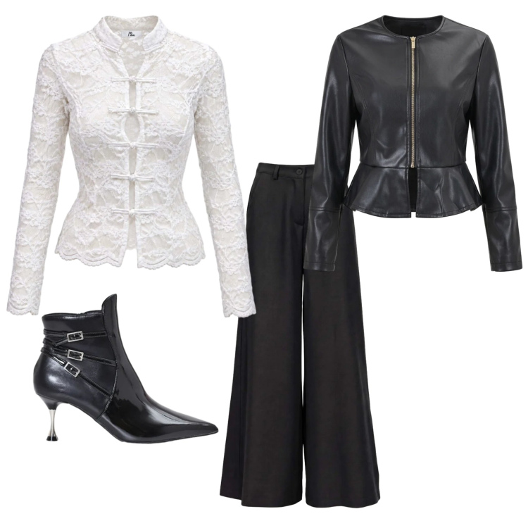 Outfit donna - Black and white. Abbinamento con pantaloni a palazzo, top, stivaletti, giacche.