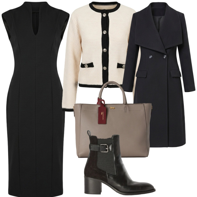 Outfit donna - Lavoro e poi cena. per Serata fuori. Abbinamento con borse a mano, stivaletti, vestiti midi/longuette, cardigans, cappotti.