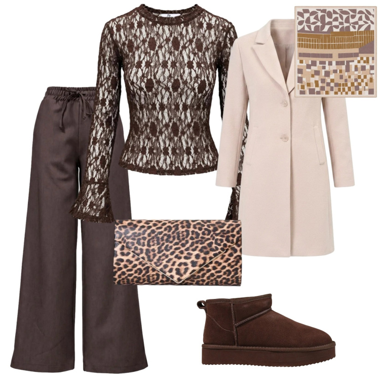 Outfit donna - Comodità. per Tutti i giorni. Abbinamento con foulard, top, stivaletti, pantaloni, cappotti, pochette.