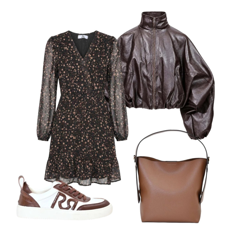 Outfit donna - Sporty chic col bomber. Stile Sporty chic per Tutti i giorni. Abbinamento con vestiti corti, bomber, borse a mano, sneakers.