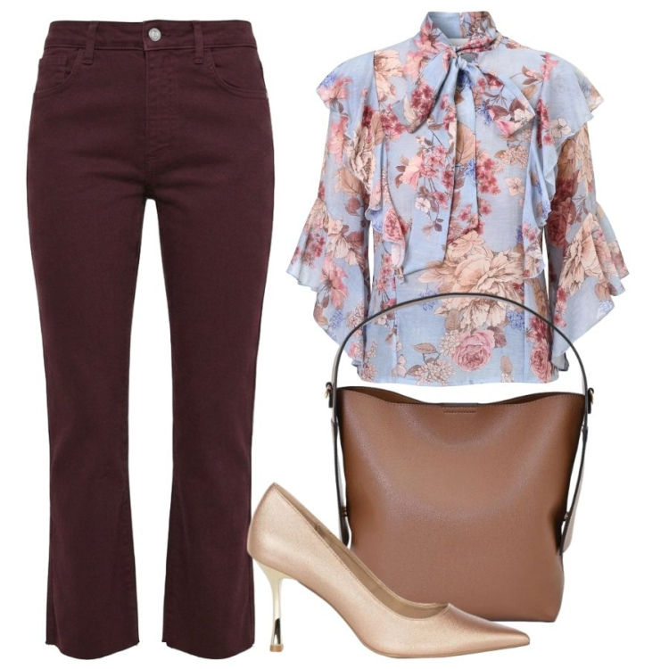 Outfit donna - Total look #2500632. Stile Chic per Tutti i giorni. Abbinamento con bluse, borse a mano, pantaloni, décolleté.