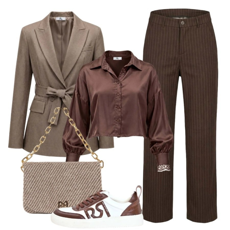 Outfit donna - Total look #2500641. Stile Trendy per Ufficio. Abbinamento con camicie, pantaloni, blazer, sneakers, borse a spalla.