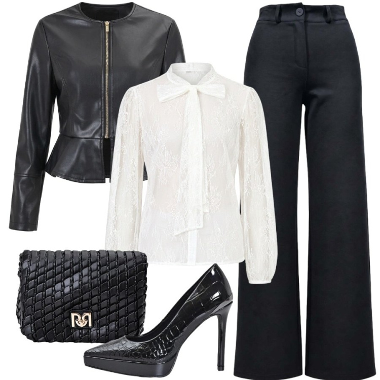 Outfit donna - Total look #2500643. Stile Chic per Serata fuori. Abbinamento con pantaloni, borse a tracolla, décolleté, bluse, giacche.