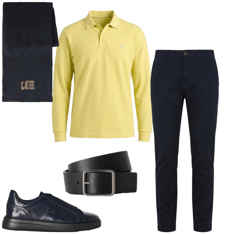 Outfit uomo - Total look #2500648. Stile Casual per Tutti i giorni. Abbinamento con cinture, polo, pantaloni, sneakers, sciarpe.