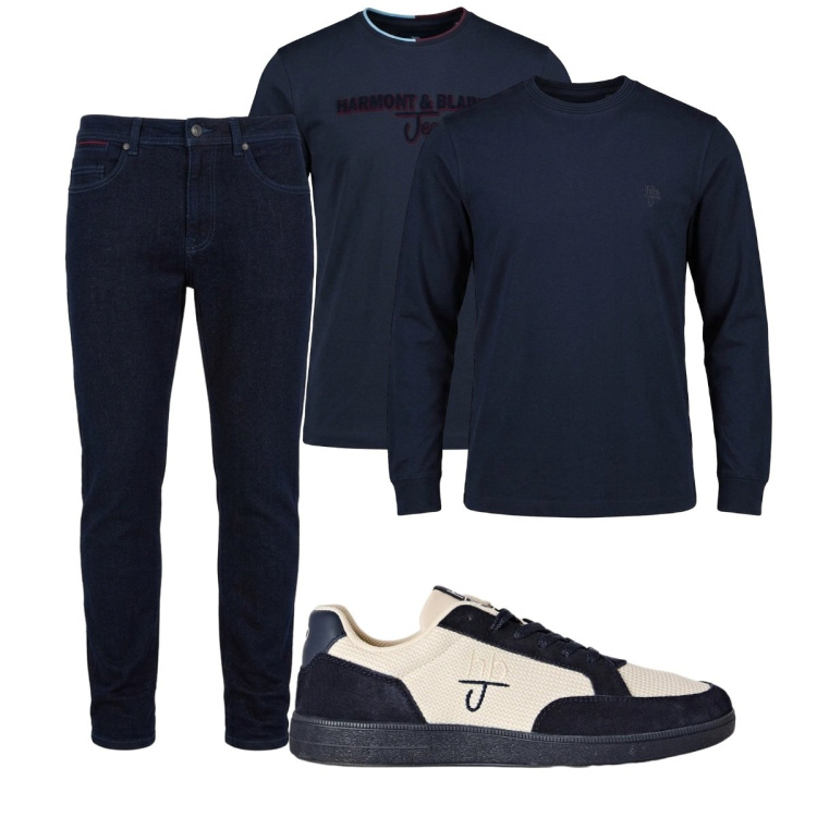 Outfit uomo - Total look #2500664. Stile Casual per Tutti i giorni. Abbinamento con t-shirt, jeans slim fit, sneakers, t-shirt.