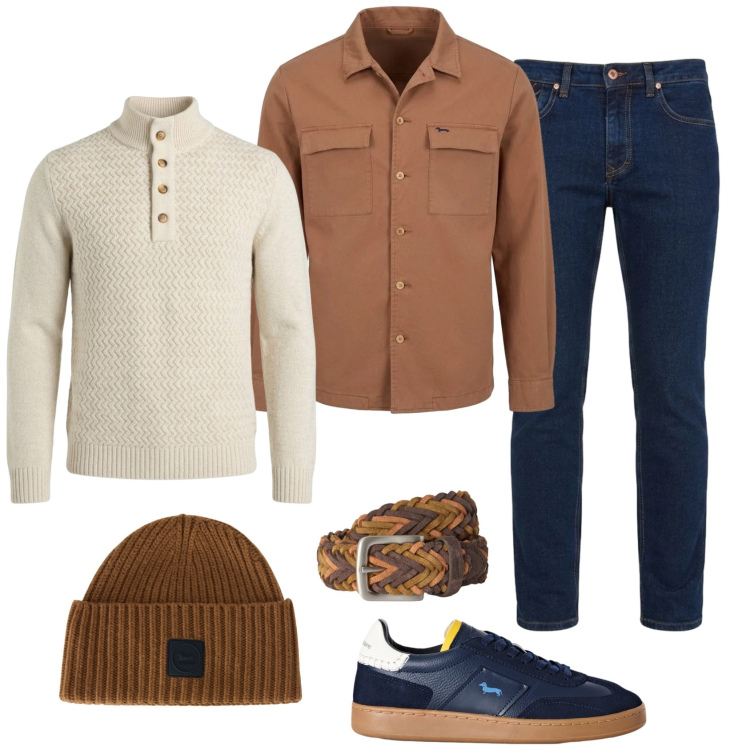 Outfit uomo - Total look #2500670. Stile Urban per Ufficio. Abbinamento con jeans, sneakers, cappotti, cinture, pullovers, berretti.