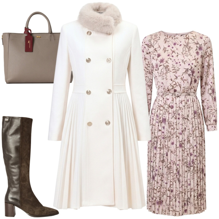 Outfit donna - Chic. Stile Chic per Tutti i giorni. Abbinamento con borse a mano, stivali, vestiti midi/longuette, cappotti.