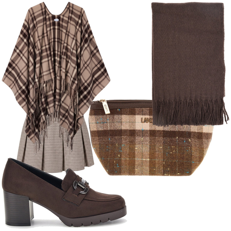 Outfit donna - Casual quadri autunno. Stile Casual per Tutti i giorni. Abbinamento con sciarpe, cappotti, minigonne, top, mocassini, pochette.