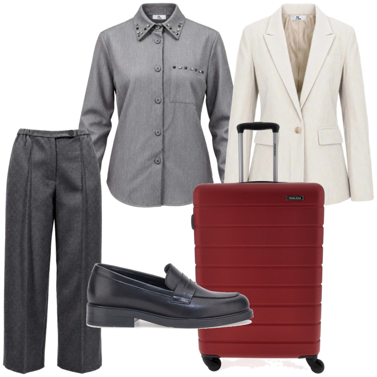 Outfit donna - Racconta il tuo autunno I AM. Stile Trendy per Tutti i giorni. Abbinamento con pantaloni, camicie, blazer, mocassini, valigie.
