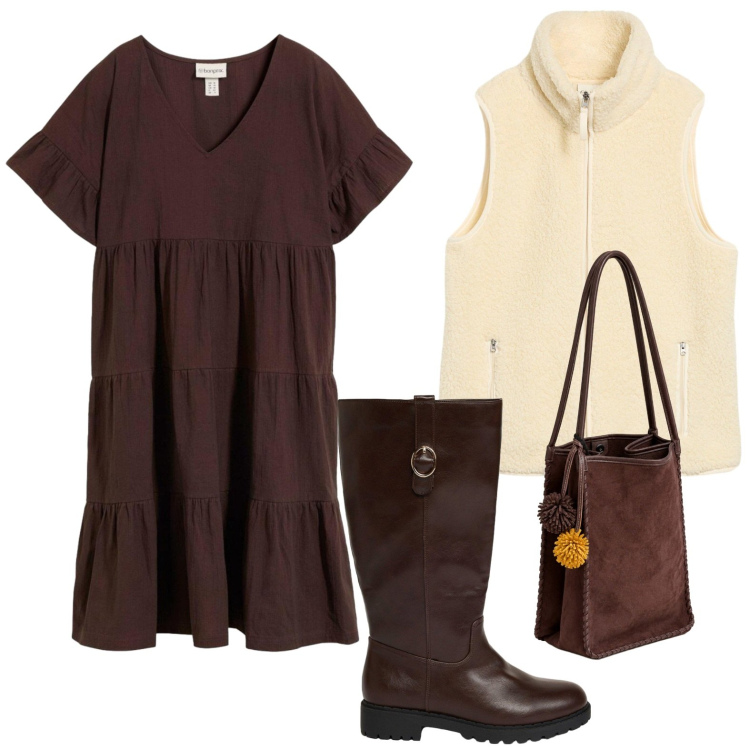 Outfit donna - Stile boho chic autunnale. Stile Boho per Tutti i giorni. Abbinamento con borse a spalla, vestiti, gilet, stivali.