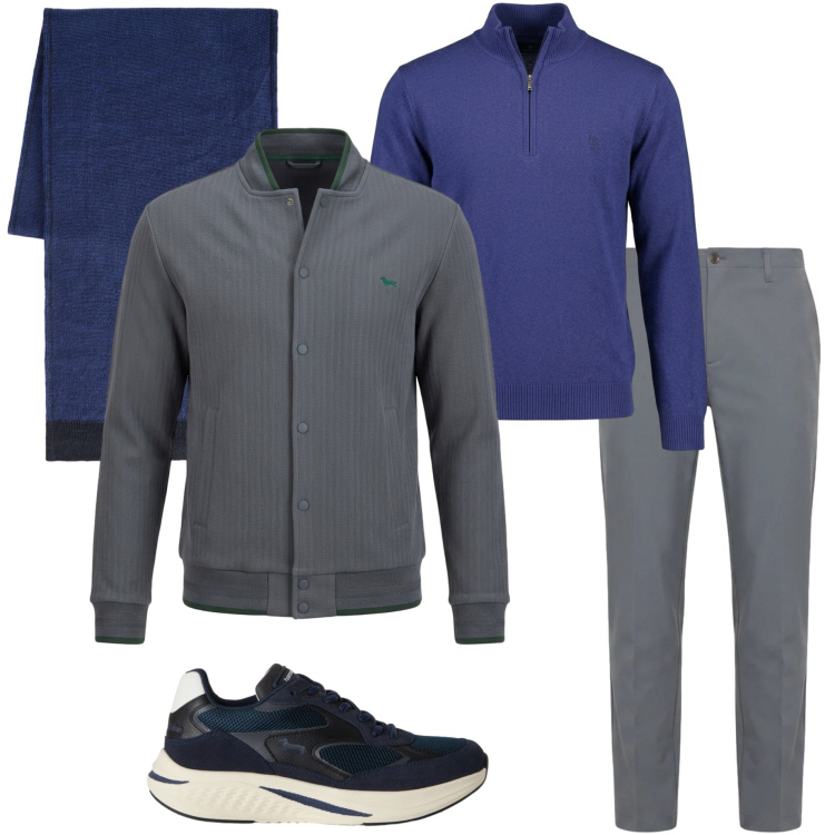 Outfit uomo - Urban style. Stile Urban per Ufficio. Abbinamento con pantaloni, sneakers, sciarpe, giacche sportive, pullovers.