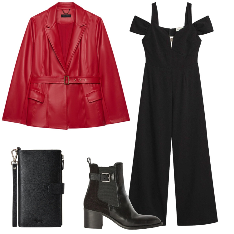 Outfit donna - Total look #2500771. Stile Glamour per Serata fuori. Abbinamento con portafogli, stivaletti, blazer, tute.