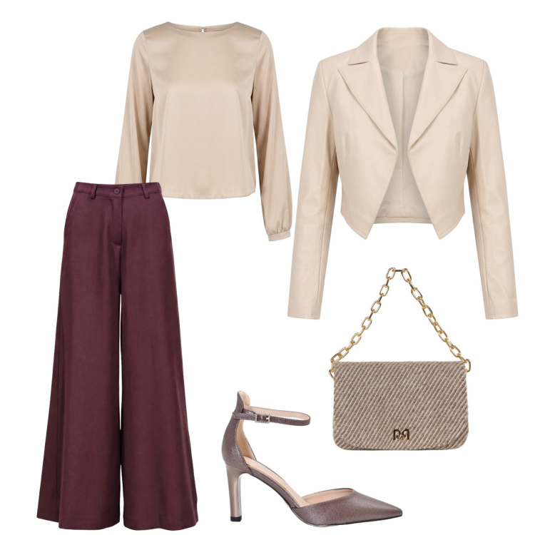 Outfit donna - Total look #2500794. Stile Bon Ton per Serata fuori. Abbinamento con pantaloni a palazzo, décolleté, bluse, borse a spalla, blazer.