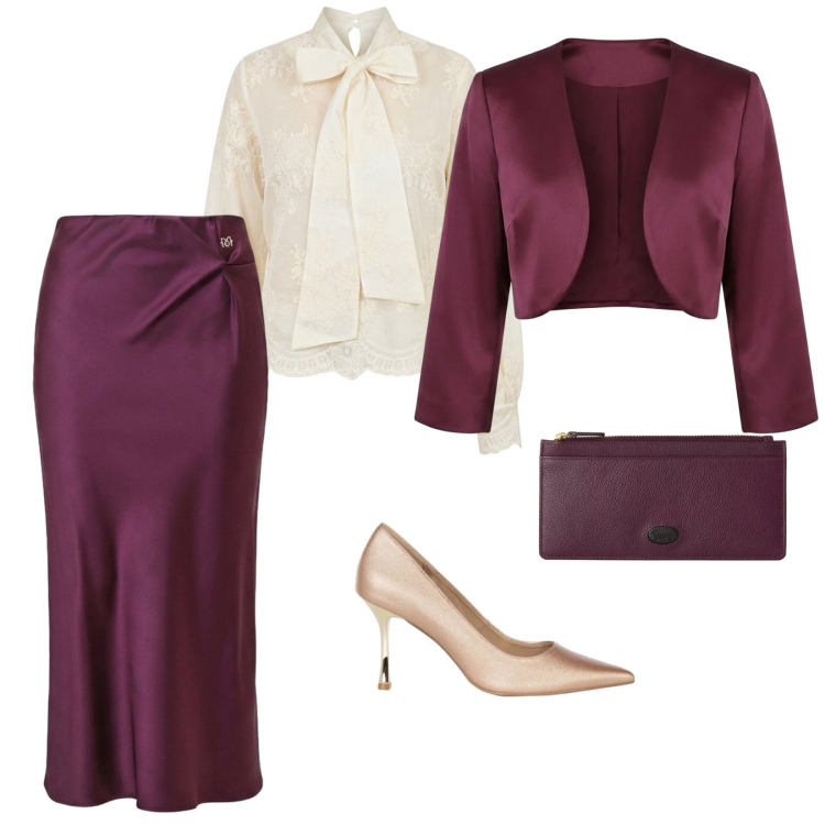 Outfit donna - Matrimonio in città. per Cerimonia. Abbinamento con portafogli, bolero, décolleté, gonne longuette, bluse.