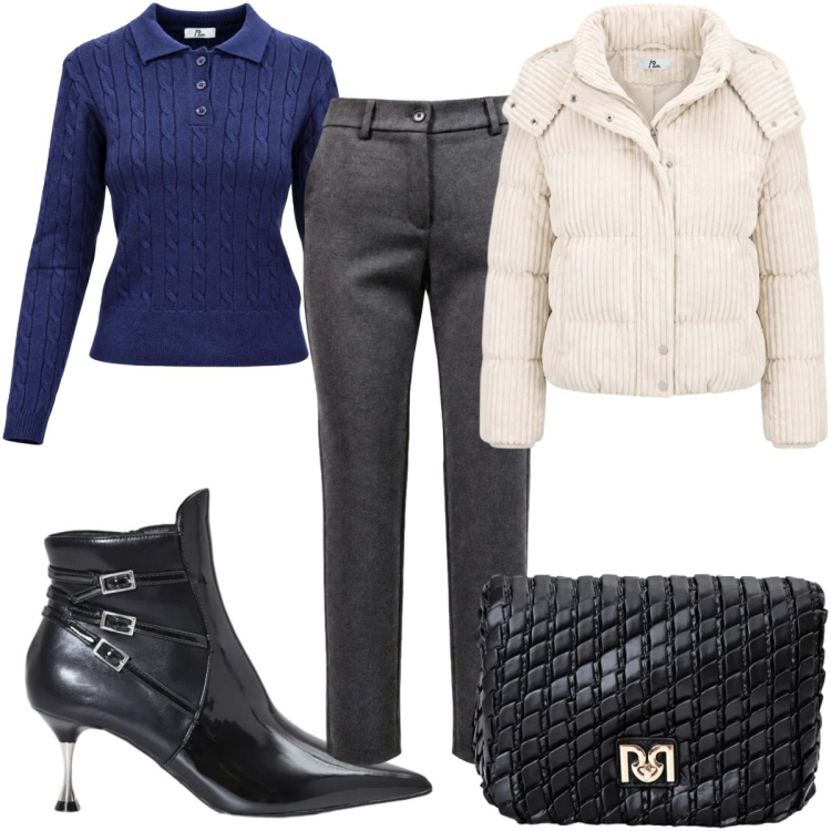 Outfit donna - Total look #2500907. Stile Casual chic per Tutti i giorni. Abbinamento con pantaloni, polo, piumini, borse a tracolla, stivaletti.