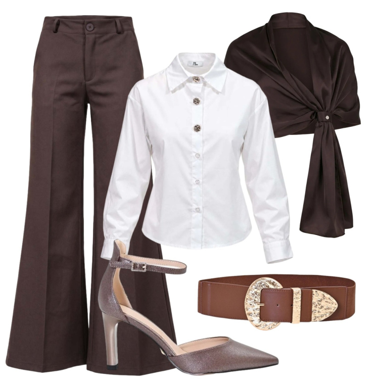 Outfit donna - D'effetto. Stile Sporty chic per Serata fuori. Abbinamento con camicie, pantaloni, cinture, stole, décolleté.