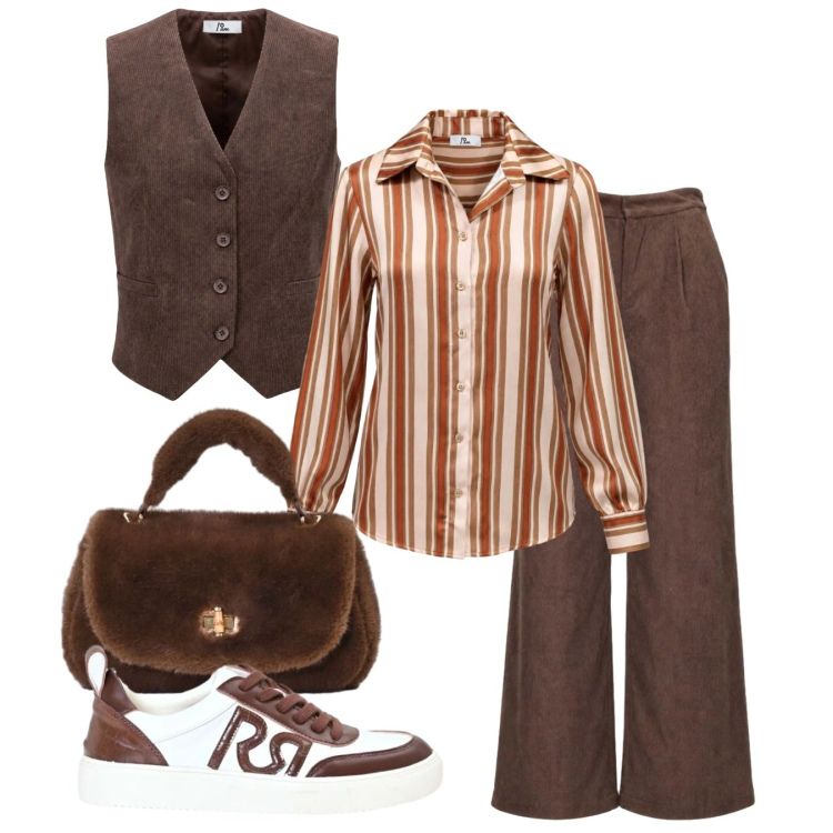 Outfit donna - La borsa morbida. Stile Bon Ton per Ufficio. Abbinamento con camicie, gilet, pantaloni a palazzo, borse a mano, sneakers.