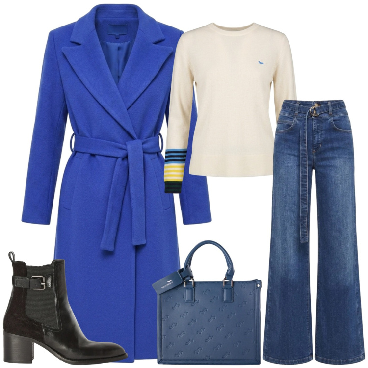 Outfit donna - Total look #2501020. Stile Casual chic per Tutti i giorni. Abbinamento con borse a mano, maglieria, stivaletti, jeans, cappotti.