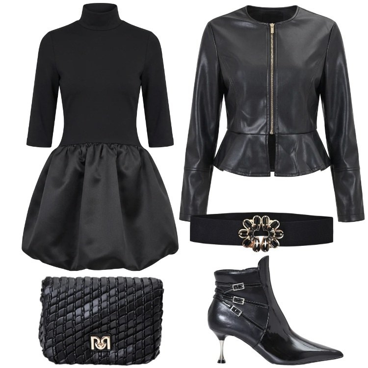 Outfit donna - Halloween. Stile Casual chic per Serata fuori. Abbinamento con borse a tracolla, cinture, stivaletti, giacche, vestiti corti.