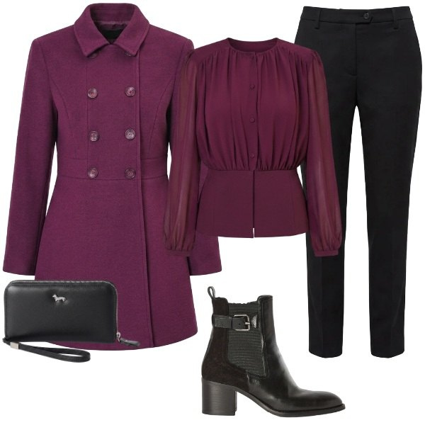 Outfit donna - Total look #2501160. Stile Chic per Serata fuori. Abbinamento con portafogli, stivaletti, pantaloni, bluse, cappotti.