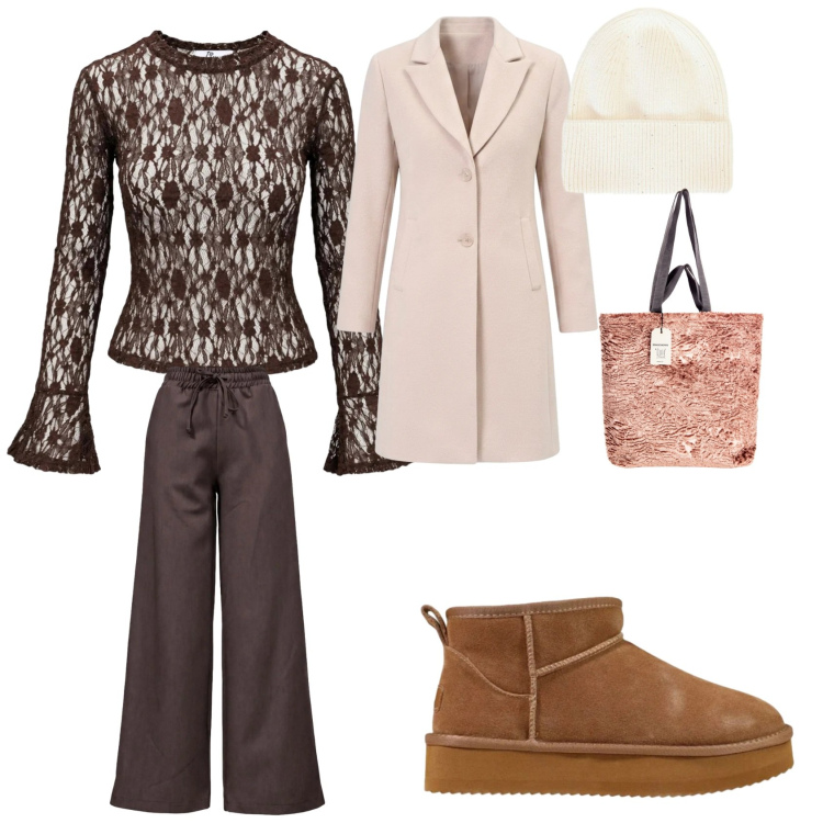 Outfit donna - Total look #2501177. per Scuola/Università. Abbinamento con stivaletti, top, pantaloni, cappotti, borse tote, cappelli.