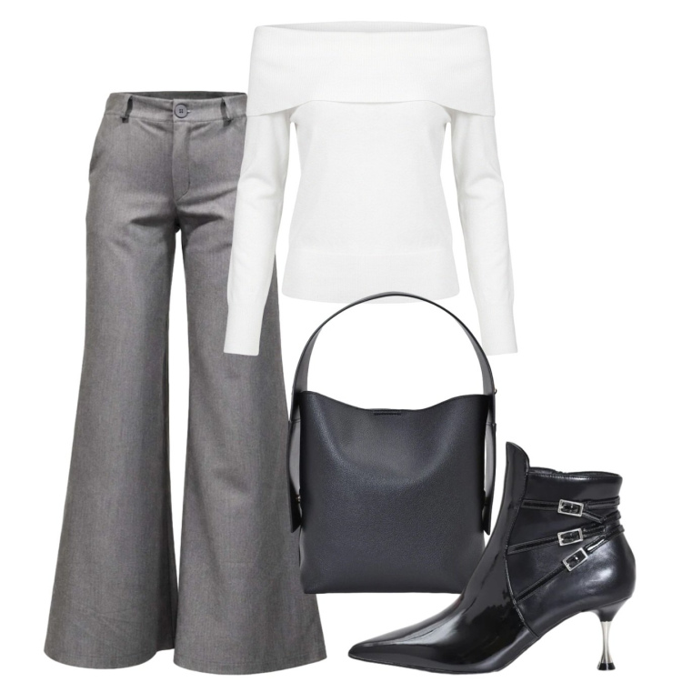 Outfit donna - Metallica. Stile Chic per Tutti i giorni. Abbinamento con pantaloni, borse a spalla, t-shirt, stivaletti.