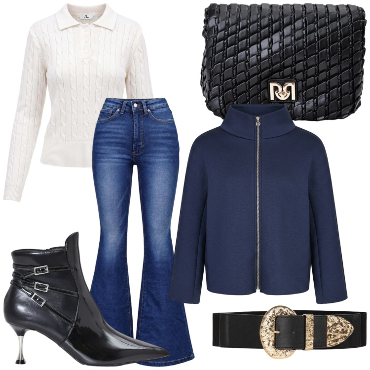 Outfit donna - Casual. Stile Casual per Tutti i giorni. Abbinamento con polo, jeans bootcut, borse a tracolla, stivaletti, cinture, cappe.