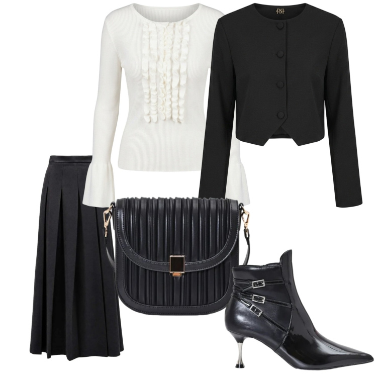 Outfit donna - Cerimonia. Stile Romantica per Cerimonia. Abbinamento con gonne lunghe, borse a tracolla, stivaletti, blazer, maglieria.