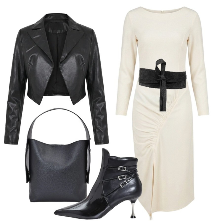 Outfit donna - Total look #2501269. Stile Trendy per Serata fuori. Abbinamento con cinture, borse a spalla, stivaletti, vestiti midi/longuette, blazer.