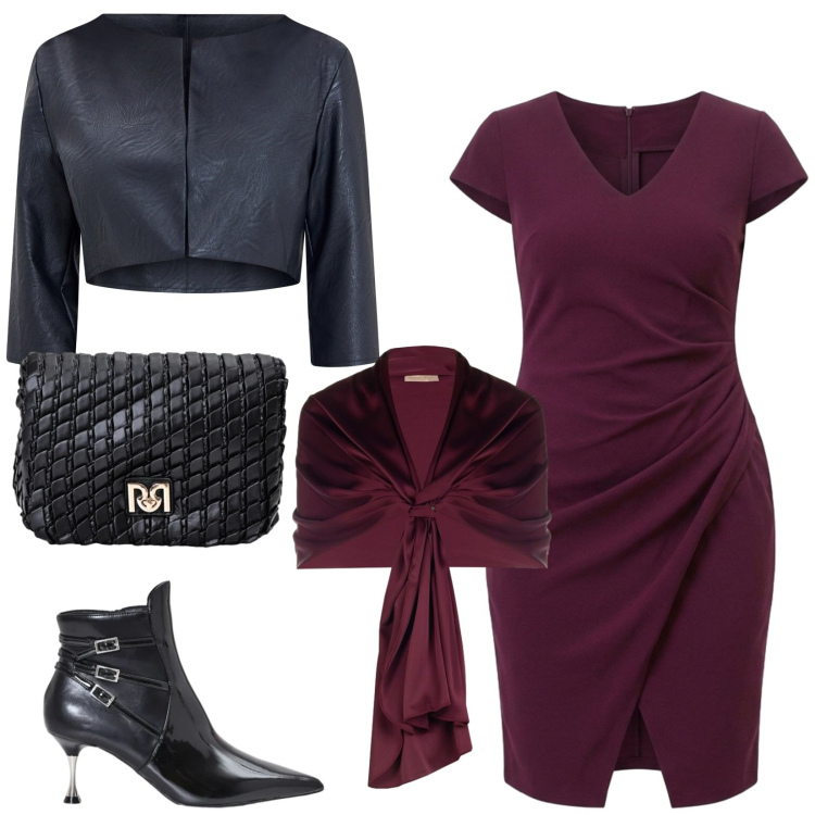 Outfit donna - Total look #2501286. Stile Chic per Serata fuori. Abbinamento con bolero, stole, borse a tracolla, stivaletti, vestiti lunghi.