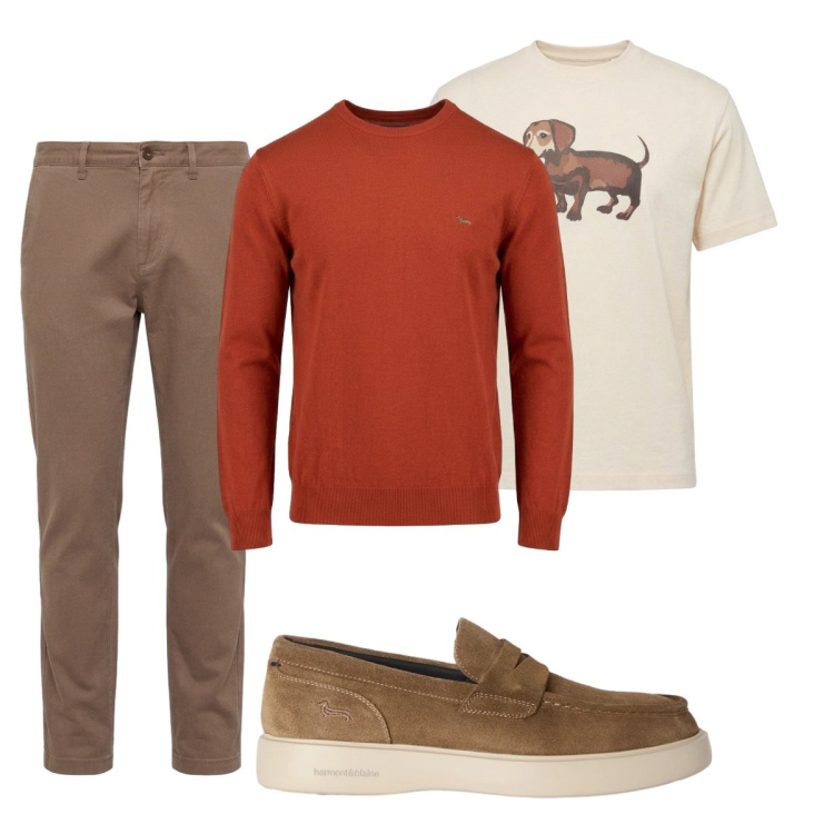 Outfit uomo - Total look #2501427. Stile Trendy per Tutti i giorni. Abbinamento con scarpe stringate, maglieria, t-shirt, pantaloni.