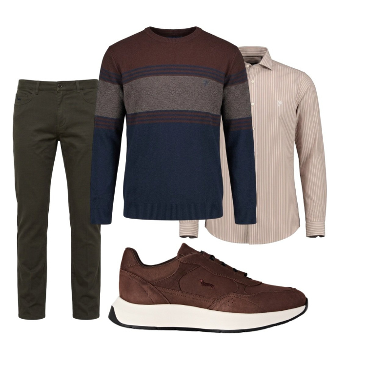 Outfit uomo - Total look #2501442. Stile Trendy per Tutti i giorni. Abbinamento con sneakers, camicie, maglieria, pantaloni.