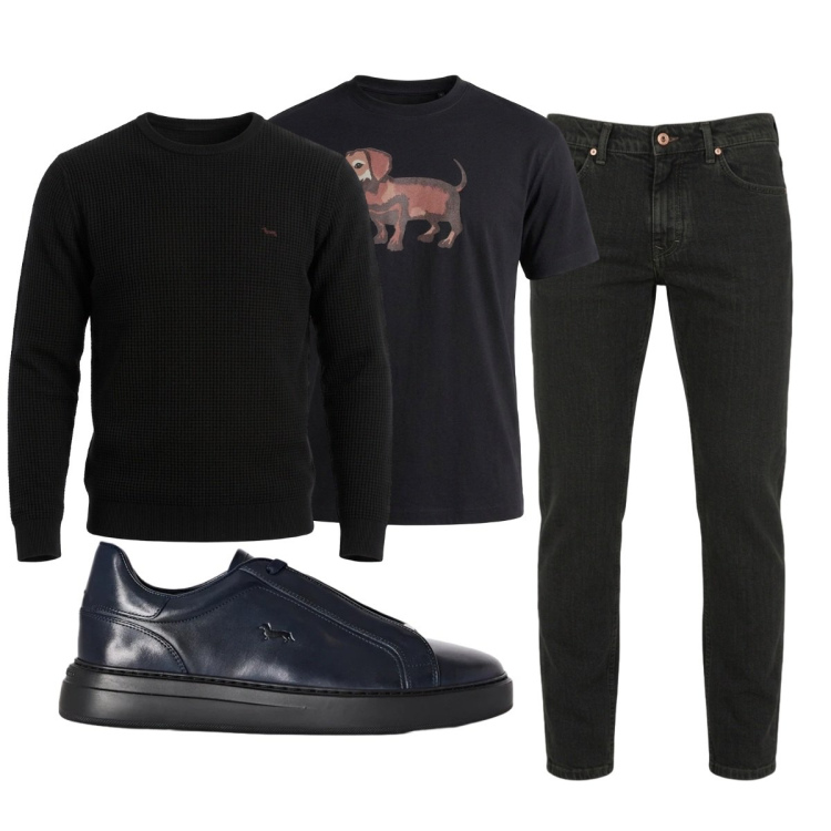 Outfit uomo - Total look #2501446. Stile Trendy per Tutti i giorni. Abbinamento con jeans, sneakers, maglieria, t-shirt.