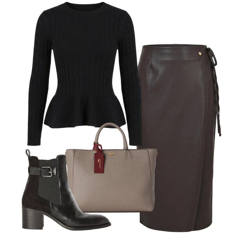 Outfit donna - Total look #2501547. Stile Casual chic per Tutti i giorni. Abbinamento con borse a mano, stivaletti, maglieria, gonne longuette.