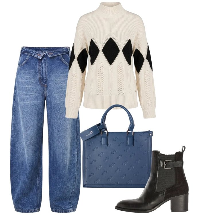 Outfit donna - Ottobre. Stile Preppy per Tutti i giorni. Abbinamento con borse a mano, stivaletti, pullovers, jeans mom.