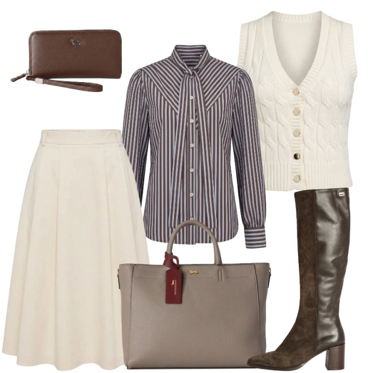 Outfit donna - Harmont & Blaine Total look. Stile Sporty chic per Ufficio. Abbinamento con borse a mano, portafogli, stivali, camicie, maglieria, gonne longuette.
