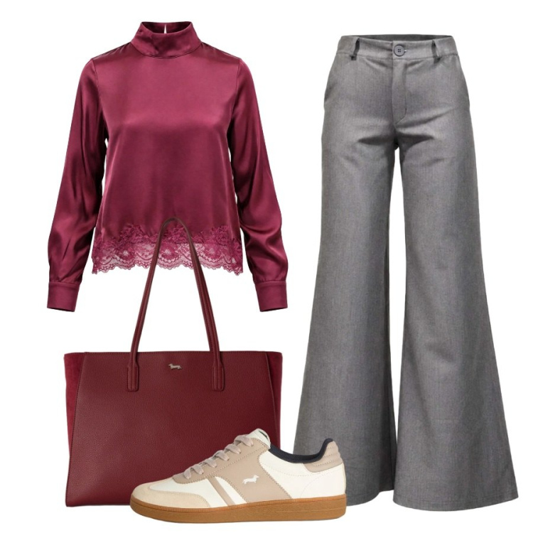 Outfit donna - Total look #2501786. Stile Casual chic per Ufficio. Abbinamento con bluse, pantaloni, shopping bag, sneakers.