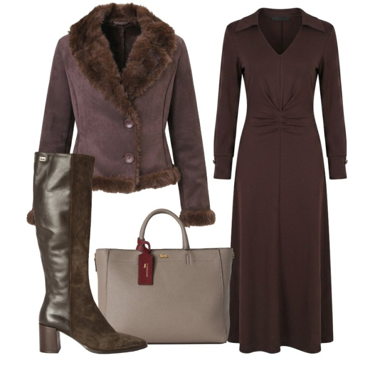Outfit donna - L'abito per il giorno. Stile Casual chic per Ufficio. Abbinamento con borse a mano, stivali, vestiti midi/longuette, blazer.