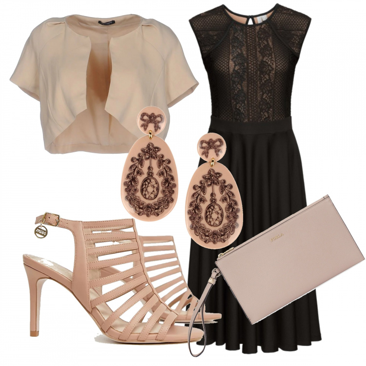 Outfit donna - Semplice eleganza. Stile Bon Ton per Cerimonia. Abbinamento con vestiti, blazer, orecchini, sandali pianta larga, clutch.